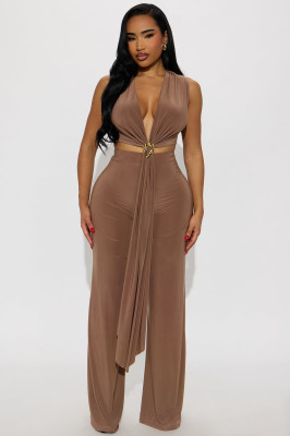 EVE Sleevless Tie Up Tops Two Piece Pants Set GXIY-K25L1235