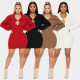 EVE Lapel Lantern Sleeve Knit Mini Dress NY-110
