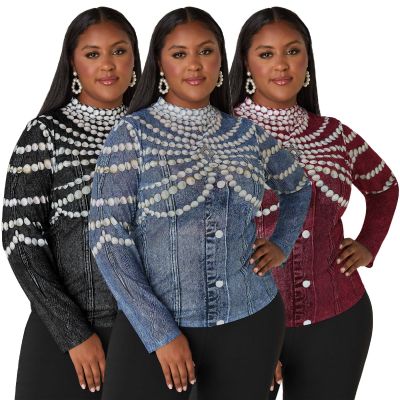 EVE Plus Size Print Long Sleeve Tops NNWF-8141