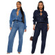 EVE Fashion Washed Long Sleeve Denim Jumpsuit LX-3586
