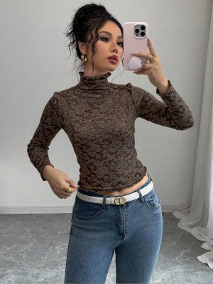 EVE Half-High Neck Patchwork Mesh Top GZJF-2625