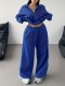 EVE Plus Size Solid Color Zipper Loose Two Piece Pants Set GAWE-6722