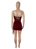 EVE Wrap Chest Leather Patchwork Two Piece Skirt Set SHD-9797