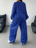 EVE Plus Size Solid Color Zipper Loose Two Piece Pants Set GAWE-6722