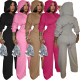 EVE Solid Color Hooded Tie Up Two Piece Pants Set TK-6347