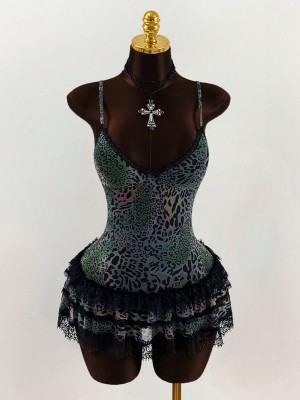 EVE Leopard-print Scarf-neck Ruffled Mini Dress GXIY-K25L1106