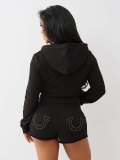 EVE Letter Print Long Sleeve Hooded Shorts Suit GFCF-1416