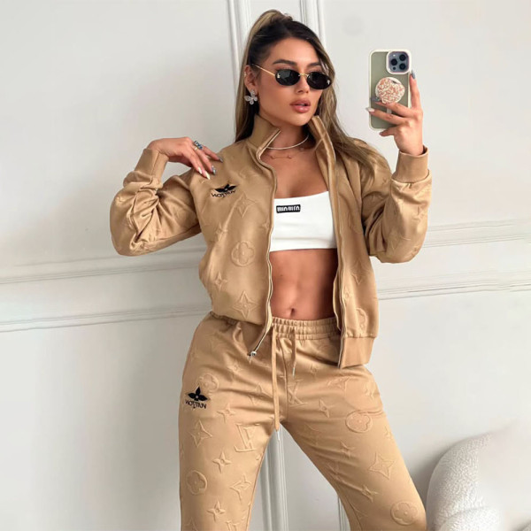 VIP1 Embroidery Zipper Two-Piece Pants Set QKYF-71627