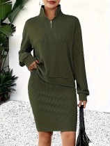 EVE Plus Size Long Sleeve Knits Two Piece Skirt Set GAWE-6712