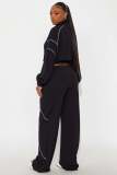 EVE Color-blocked Stand-up Collar Two Piece Pants Set YD-8839