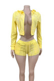 EVE Letter Print Long Sleeve Hooded Shorts Suit GFCF-1416