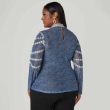 EVE Plus Size Print Long Sleeve Tops NNWF-8141