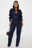 EVE Fashion Washed Long Sleeve Denim Jumpsuit LX-3586