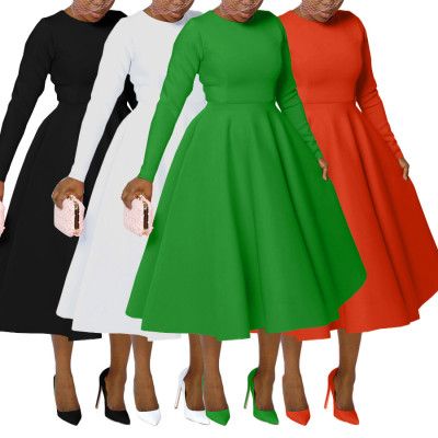 EVE Plus Size Solid Color Long Sleeve Midi Derss NNWF-8128