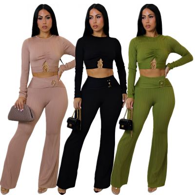 EVE Hollow Out Tops Flare Pants 2 Piece Set GDIM-2540