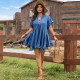 EVE Plus Size Loose Denim Midi Dress GDAM-218815