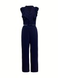 EVE Solid Color Button Two Piece Pants Set GDNY-2035