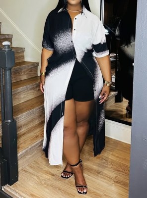 EVE Contrast Color Print Shirt Dress MXDF-6175