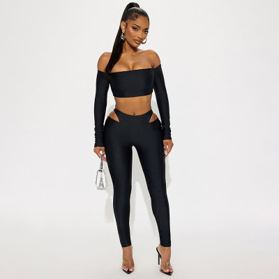 EVE Off Shoulder Long Sleeve Two Piece Pants Set MXBF-J25ST318