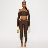 EVE Off Shoulder Long Sleeve Two Piece Pants Set MXBF-J25ST318