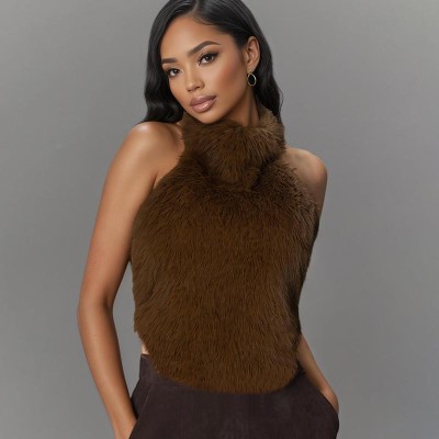 EVE Furry Backless Sleeveless Crop Tops  MXBF-J25TP296