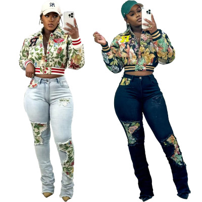 EVE Plus Size Print Baseball Jacket (Includes Lining) TK-1496