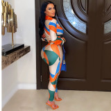 EVE Fashion Print Tie Up Two Piece Pants Set GCYF-9433