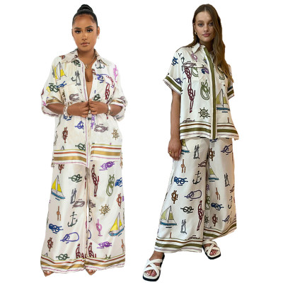 EVE Print Loose Long Sleeve Pants Suit GCYF-9576