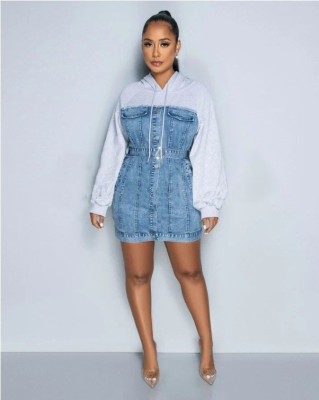 EVE Hooded Patchwork Sweatshirt Mini Dress GCYF-9630