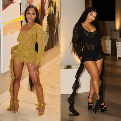 EVE Deep V Neck Ruffles Mini Dress GTYZ-7600