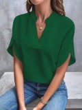 EVE Casual Solid Color V-Neck Blouses GSZE-ST24003