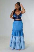 SC Contrast Color Wrap Chest Vest Long Skirt Suit GCYF-9349