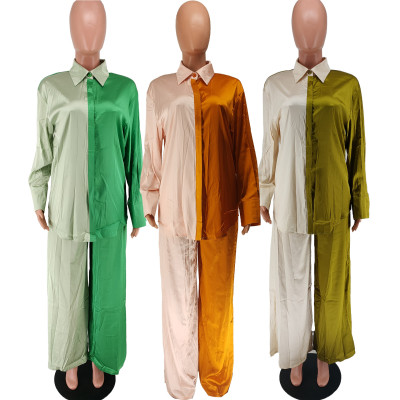 EVE Color Block Single Breasted Two Piece Pants Set GCYF-9340