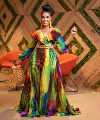 EVE V Neck Ruffles Print Maxi Dress GCYF-9528