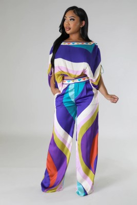 EVE Color Block Print Two Piece Pants Set GCYF-9639