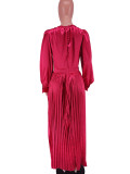 EVE O Neck Press Pleated Maxi Dress GCYF-9446