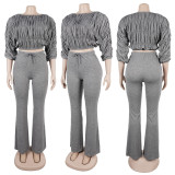 EVE Pleated Long Sleeve Tops Micro Pant Suit GTYZ-7595