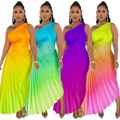 EVE Gradient Press Pleated Maxi Dress GCYF-9575