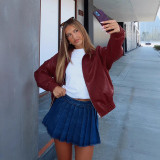 SC Long Sleeve Zipper PU Leather Coats GPBY-16341