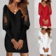 EVE V Neck Long Sleeve Lace Patchwork Mini Dress GSZE-ST23336