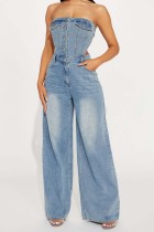 EVE Denim Wrap Chest Washed Jumpsuit GKNF-6999