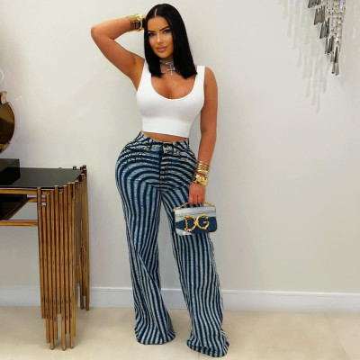 EVE Stripe Print Loose Straight Pants GSMJ-8022