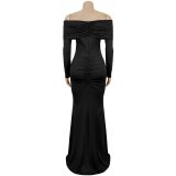 EVE One Shoulder Long Sleeve Maxi Dress BY-7559
