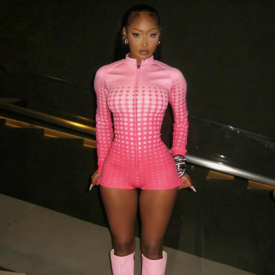 EVE Print Stand Collar Zipper Romper DLSF-K25Q82279