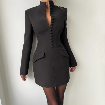 EVE Solid Color Long Sleeve Mini Dress XEF-K25D83360