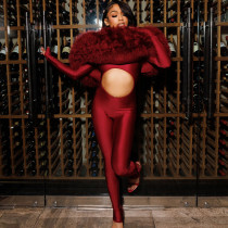 EVE One Shoulder Fur Hollow Out Jumpsuit MXBF-Q25JP340