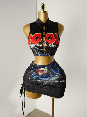 EVE Tie Up Print Two Piece Skirts Set YWXS-K25L1033