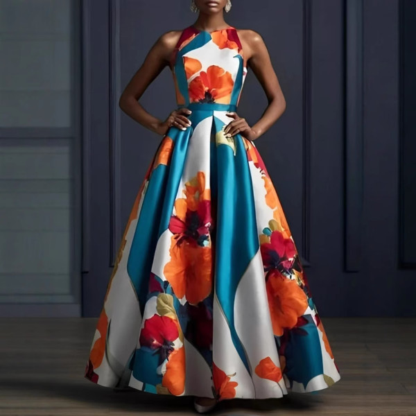 EVE Sleeveless Print Big Swing Maxi Dress GXRF-QC122