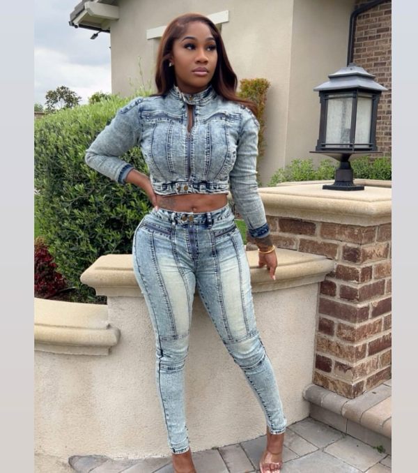 EVE Patchwork Denim Two Piece Pants Set NYF-8200