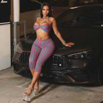 EVE Stripe Comtrast Color Two Piece Pants Set YWXS-K25L1151